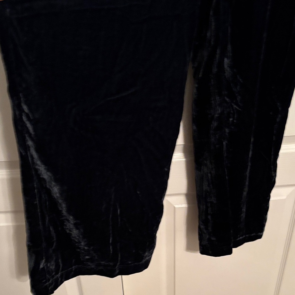 12th Tribe Women’s Deep Dark Blue Velvet Wide Leg Pant size Large - Picture 4 of 6